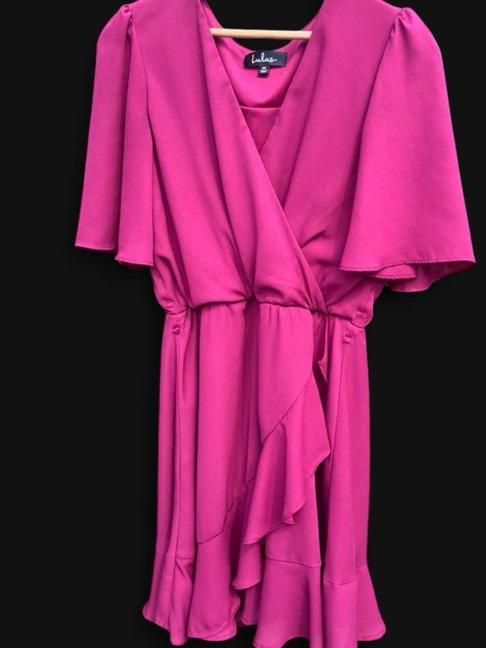 Lulu's Hot Pink Wrap Midi Dress with Ruffle Hem